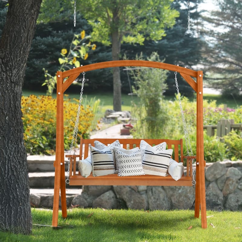 2-person Wood Porch Swing with Chains - N/A