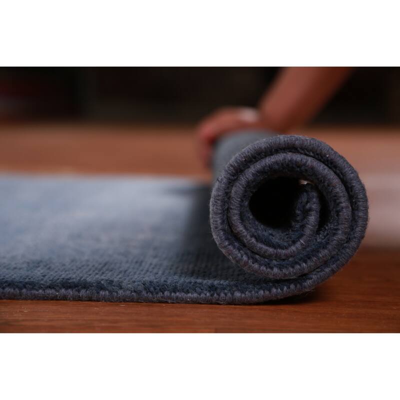 Hand Knotted Oriental 100% Wool Carpet Modern Solid Navy Blue & Blues Gabbeh Runner Rug - 7' 11'' X 2' 9''