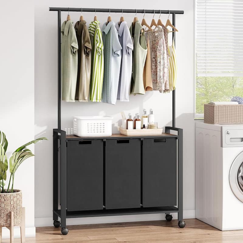 1 Set Ironwood Hanging Laundry Basket Black Retro Swatches Bags