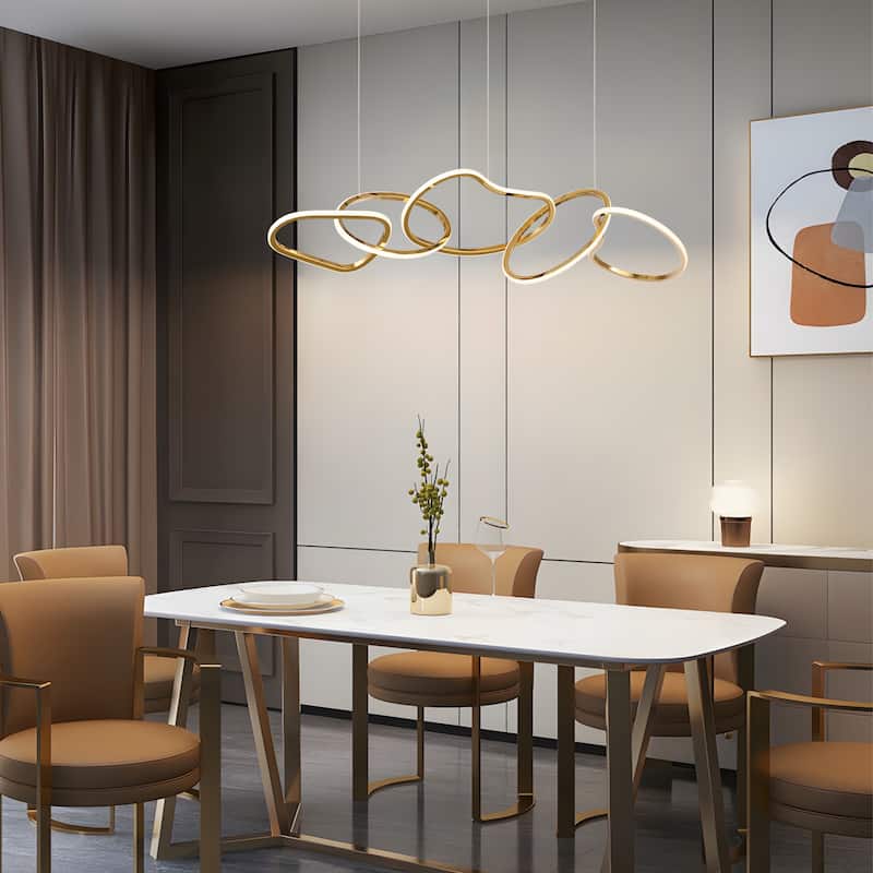 Nordic Luxury Interlocked Stainless Steel LED Chandelier Dining Room Ceiling Light - Gold