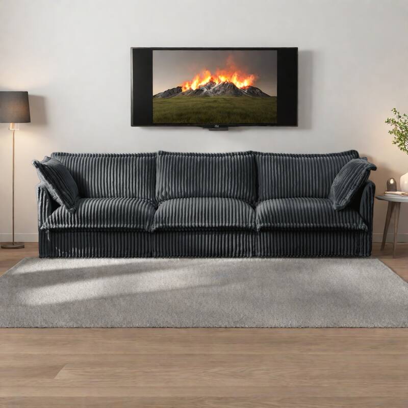 120" Corduroy 4-Seater Sofa with Soft Multiple Big Pillows for living room and bedroom - Gray