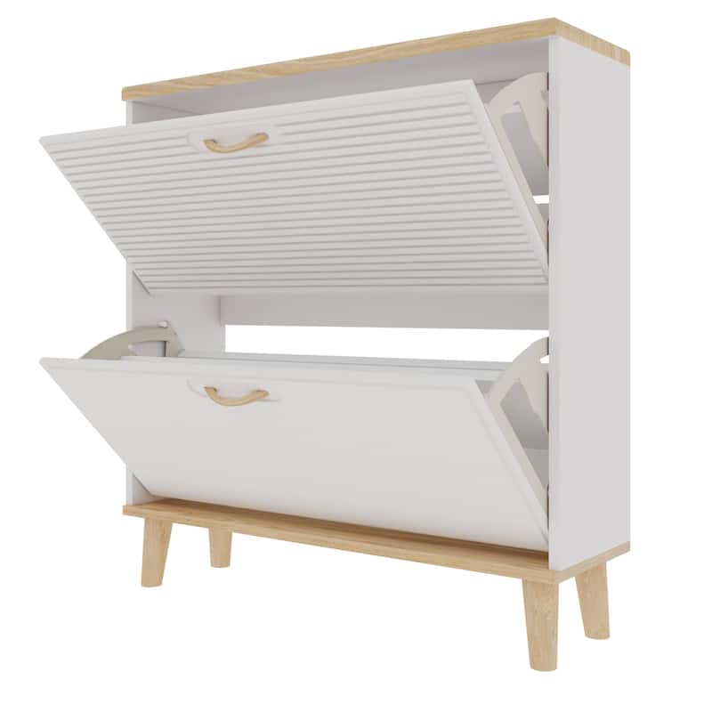 Homy Casa Compact Shoe Storage Bench 2 Flip Doors 2 Drawers, White