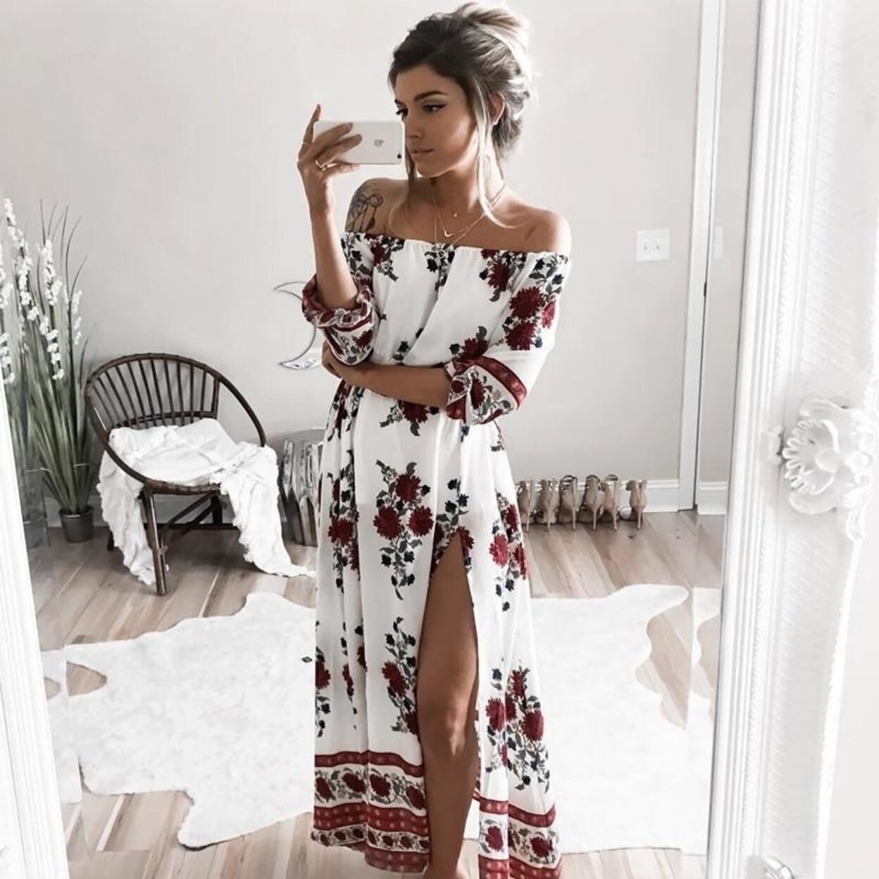 boho off the shoulder maxi dress