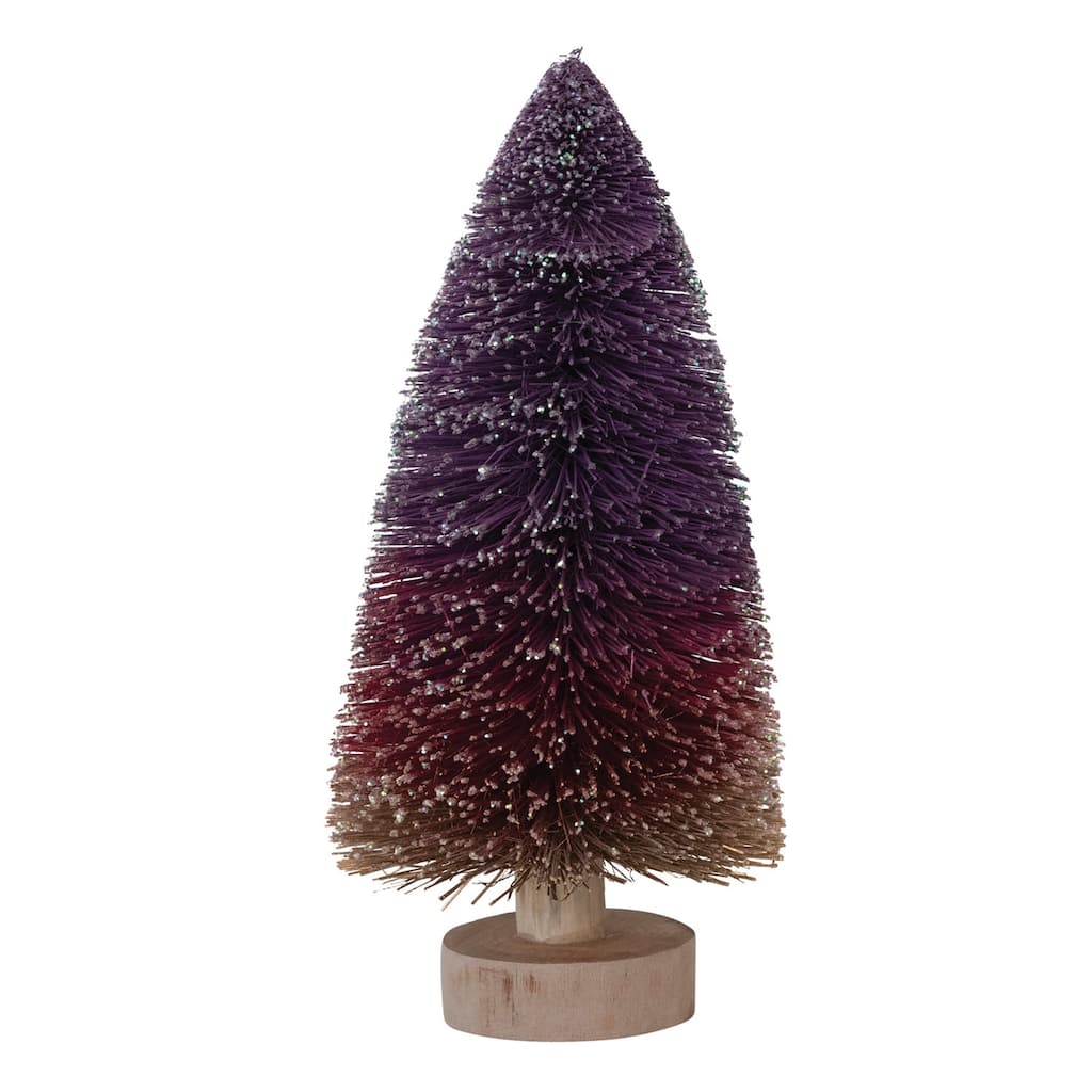 Bottle Brush Tree with Wood Base and Glitter