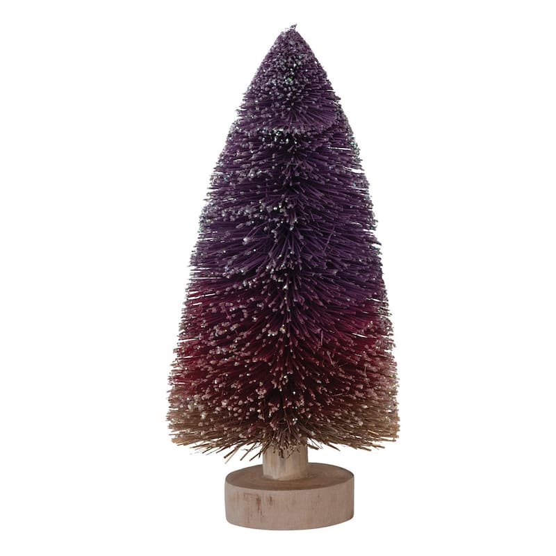 Bottle Brush Tree with Wood Base and Glitter - Purple