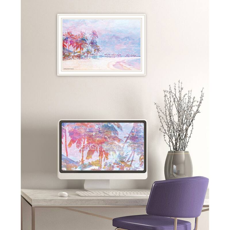 TrendyDecor4U Contemporary "Rainbow Bright Sandy Beach with Umbrellas" Framed Print Wall Art