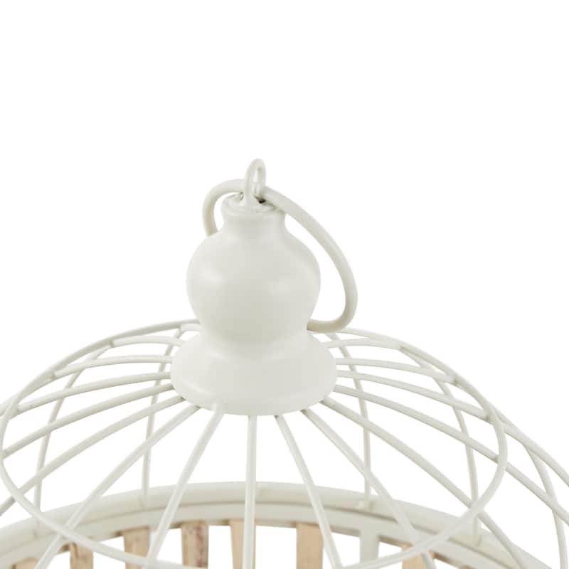 Bamboo Wood Handmade Birdcage with White Metal Accents - Set of 2 Brown - Roche River Decor