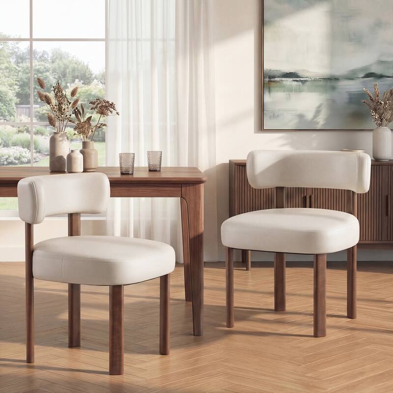 Modern Upholstered Dining Chairs with Solid Wood Legs Ergonomic Backrest - Set of 2