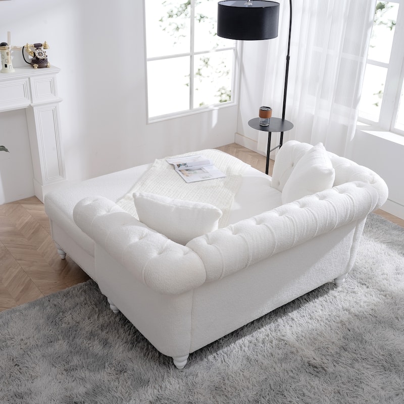 GDFStudio - Elara Luxe 63" Loveseat Chaise Lounge Couch with Upholstered PU Leather & Rolled Arm for Living Room or Office