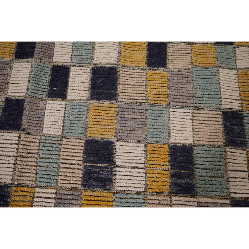 All-Over Checkered Moroccan Large Modern Area Rug Handmade Wool Carpet - 9'9"x 15'1"