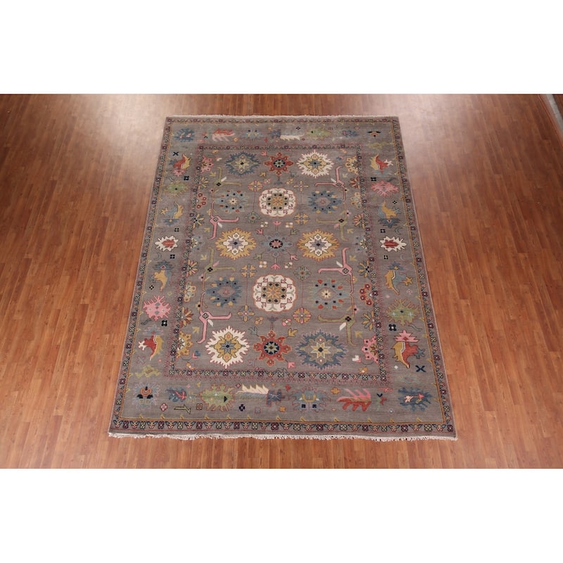 Transitional Oushak Oriental Area Rug Hand-Knotted Wool Carpet - 9'2"x 11'10"
