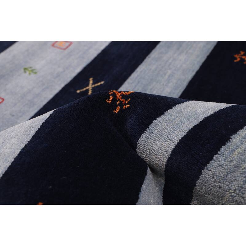 ECARPETGALLERY Hand Loomed Kashkuli Gabbeh Dark Navy, Grey Wool Rug - 6'6 x 9'8