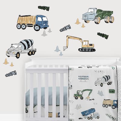 Construction Truck Collection Peel Stick Wall Decal Stickers Art Nursery Decor (Set of 4) -Grey Yellow Blue Green Transportation