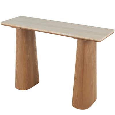 Wood Rectangular Console Table with Rectangle Beige Marble Tabletop - Brown - Roche River Decor - 15"W x 47"L x 32"H