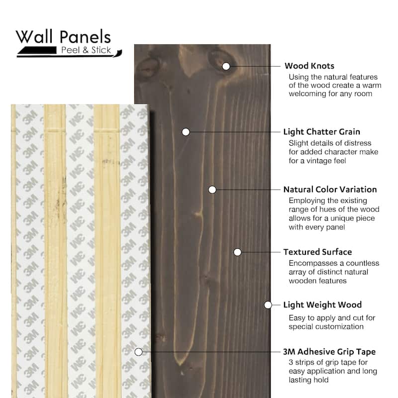 Peel and Stick Solid Wood Wall Paneling, Assorted Length, 5-inch Width, 19 sq ft