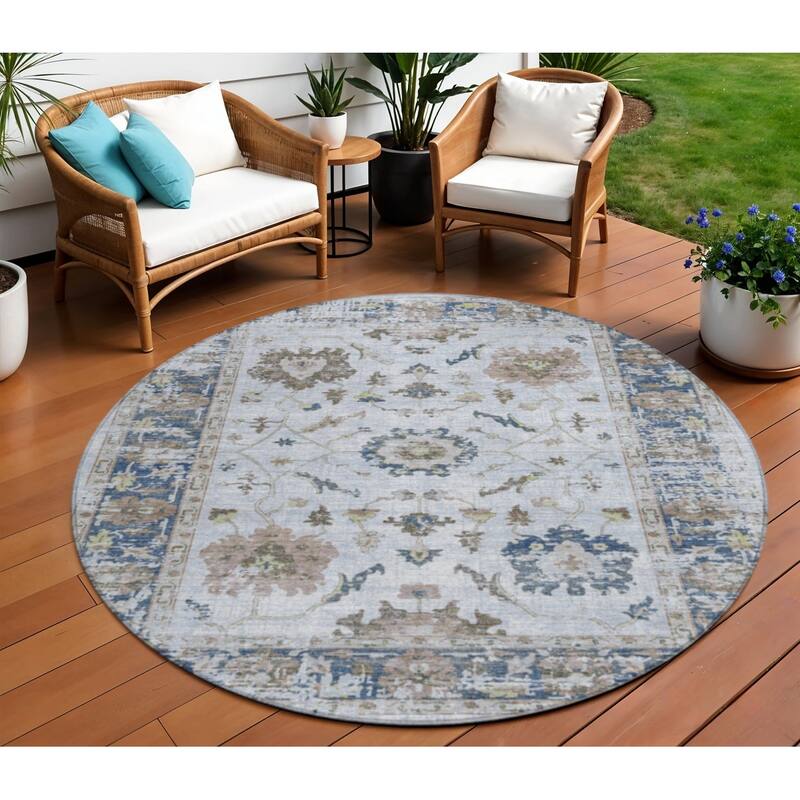 HomeRoots Floral Traditional Rectangle Outdoor Rug - 8' Round