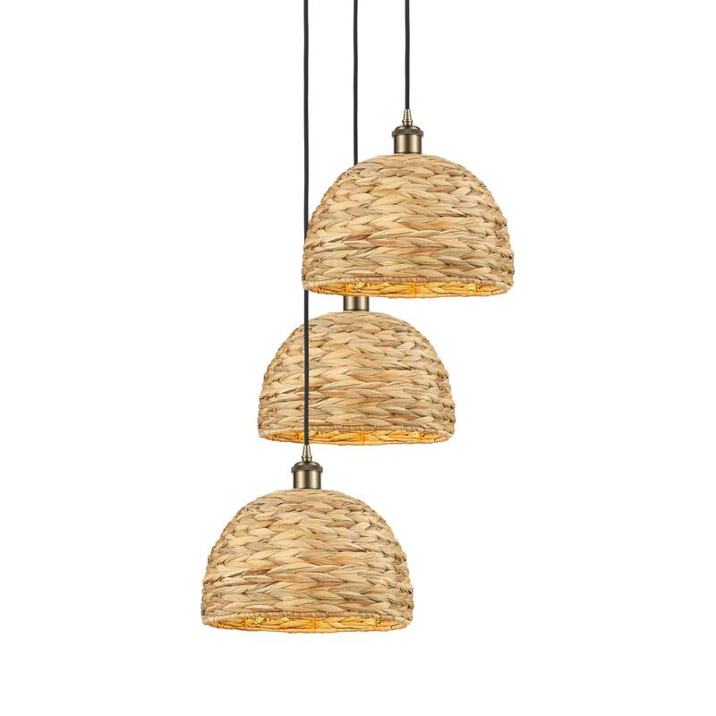 Innovations Lighting 113B-3P-30-19 Woven Rattan Pendant Woven Rattan 3 - Antique Brass / Natural / Multi-colored