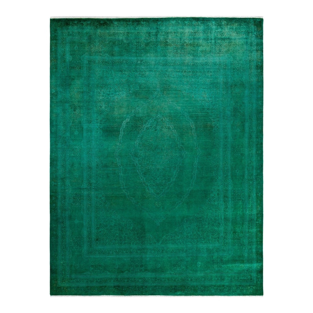 Overton Hand Knotted Wool Vintage Inspired Modern Contemporary Overdyed Green Area Rug - 8' 0" x 10' 4"