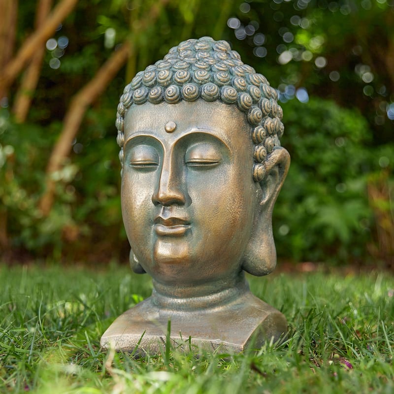 Glitzhome MGO Faux Bronze Buddha Garden Statue Monk Sculpture Indoor Outdoor Decor Gifts - Buddha Head