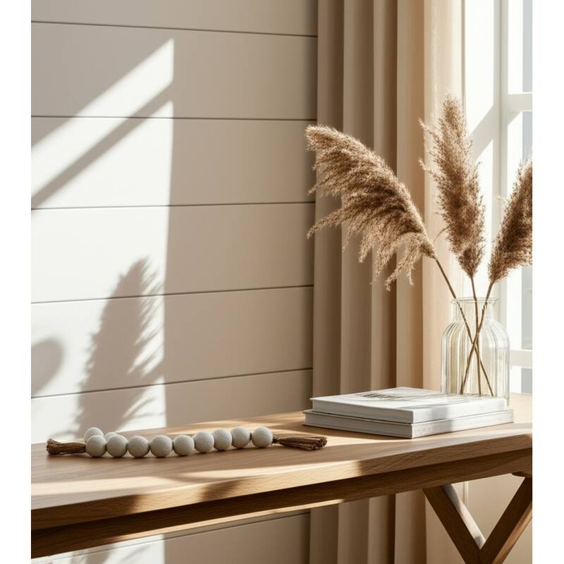 Pottery Woven Beads with Natural Materials and Artisan Craftsmanship - White - 46" x 3.25" x 3.25"