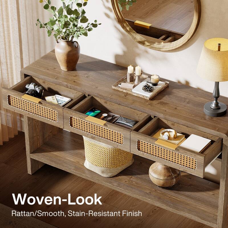 2-tier Entryway Table with Drawers, Console Sofa Table for Living Room - 13.78" D x 55.12" W x 32.68" H