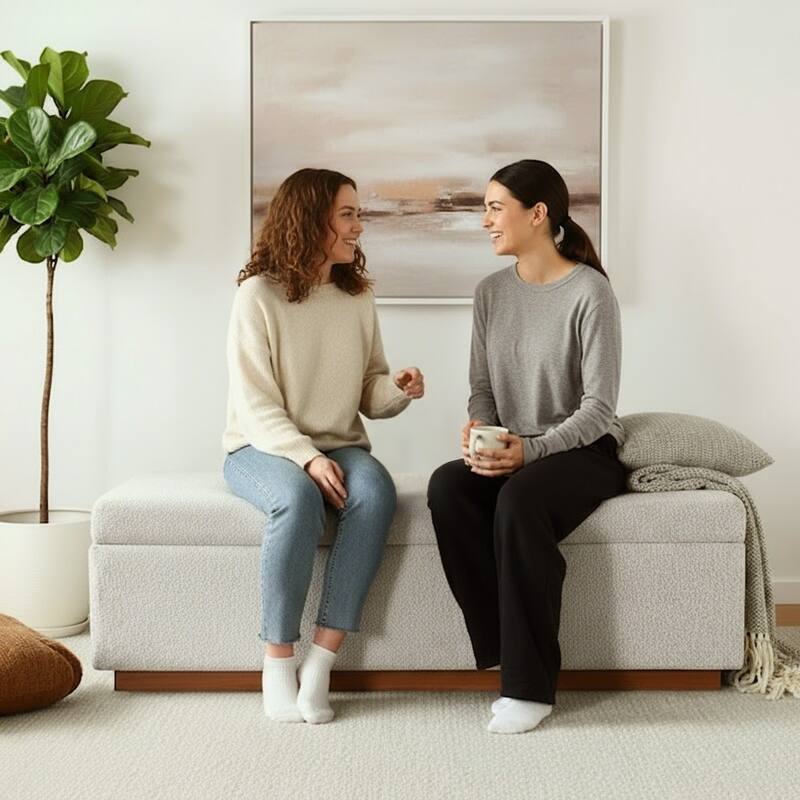 Modern 60" Chenille Weave Upholstered Storage Bench