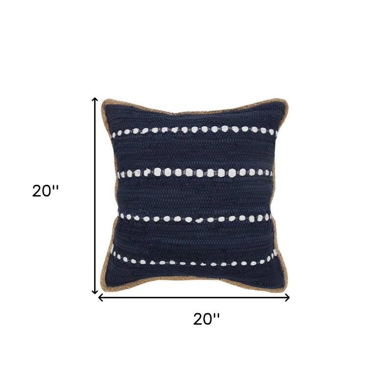 HomeRoots 20" X 20" Blue and Beige Striped Cotton Blend Zippered Pillow