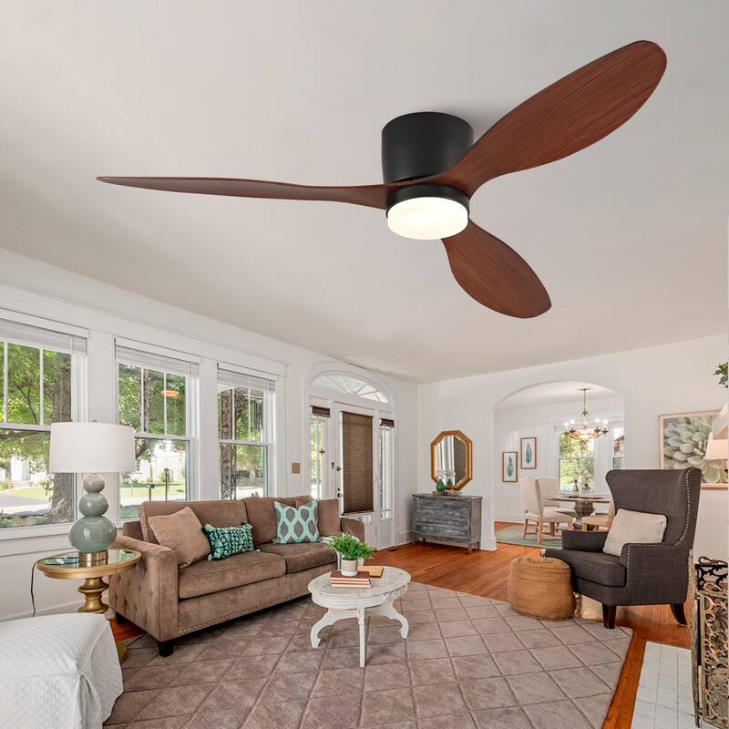 52-inch Ceiling Fan with Light, Ultra-Slim Flush-Mount Design, 3 ABS Plastic Blades, Remote Control Included - Black