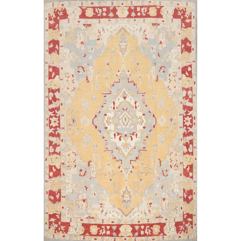 Hand Knotted Oriental 100% Wool Carpet Traditional Medallion Yellow & Gold Chobi-Peshawar Area Rug - 11' 10'' X 9' 0''