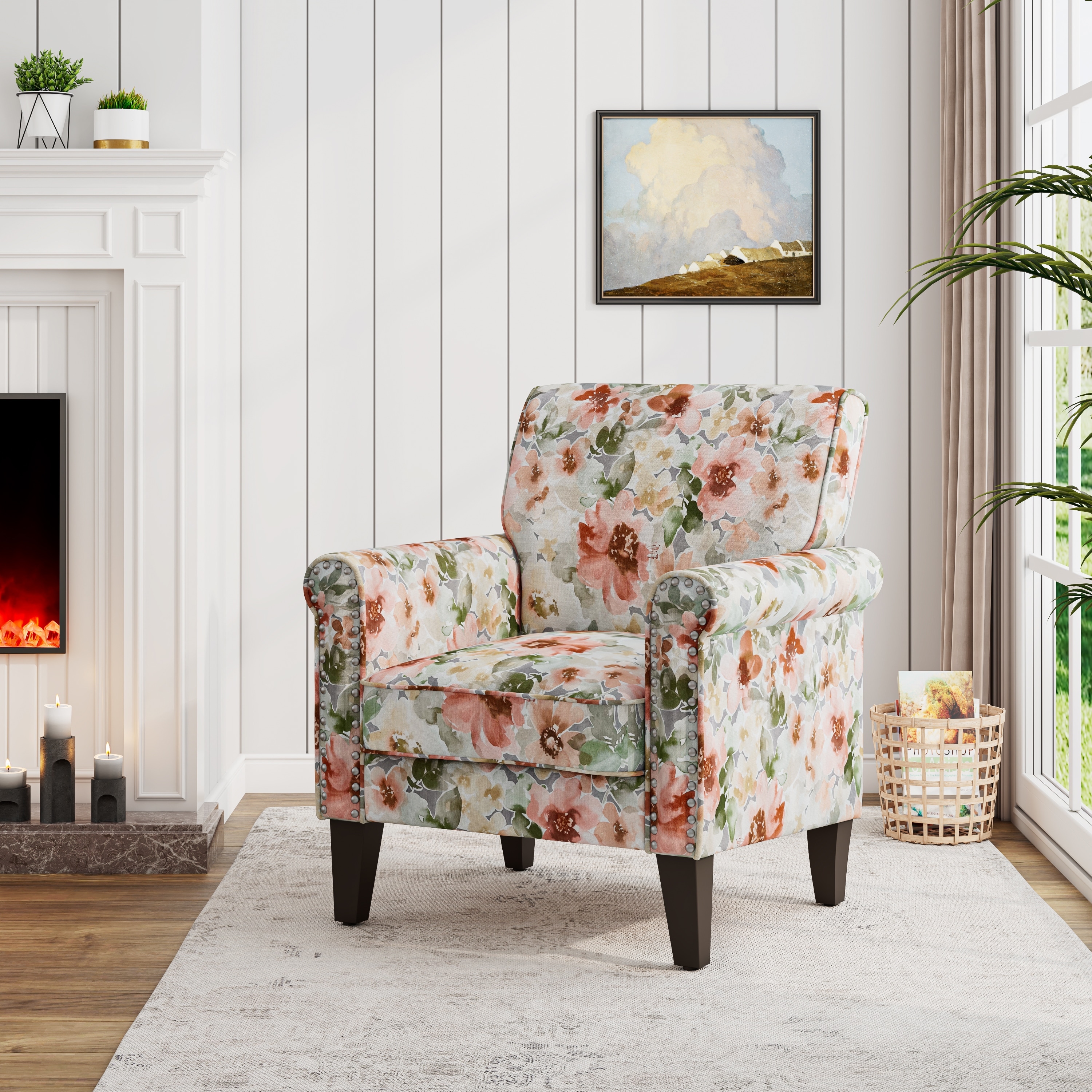 Herve Traditional Rolled Arm Accent Chair with Pewter Nailheads