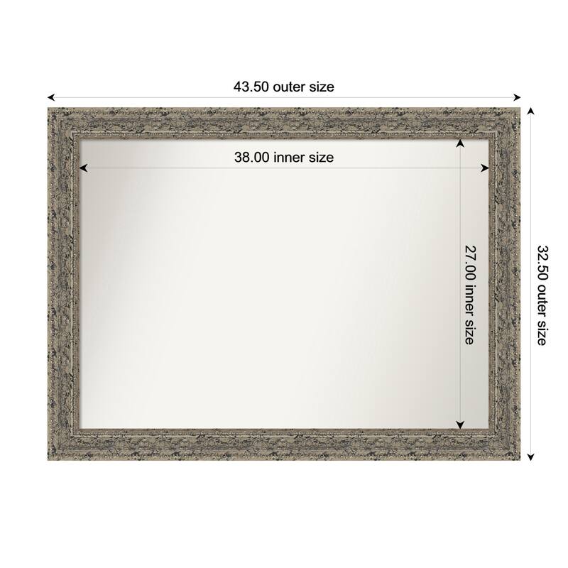 Attic Aged Non-Beveled Wood Framed Bathroom Vanity Wall Mirror - 44 x 33 in - Attic Aged Silver