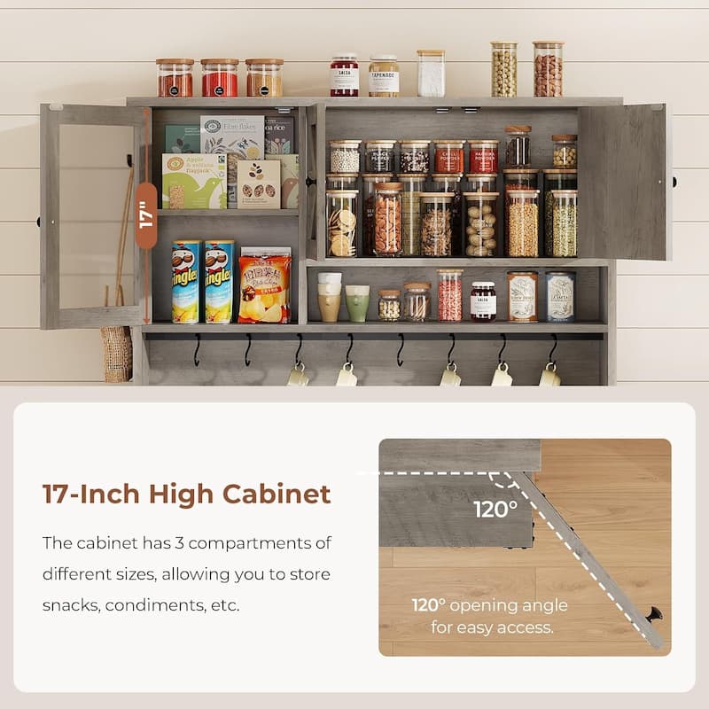 Farmhouse Kitchen Pantry Cabinet Drawer & Doors Adjustable Shelf