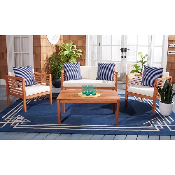 SAFAVIEH Outdoor Living Alda 4-piece Set with Accent Pillows - Natural/Beige/Navy White