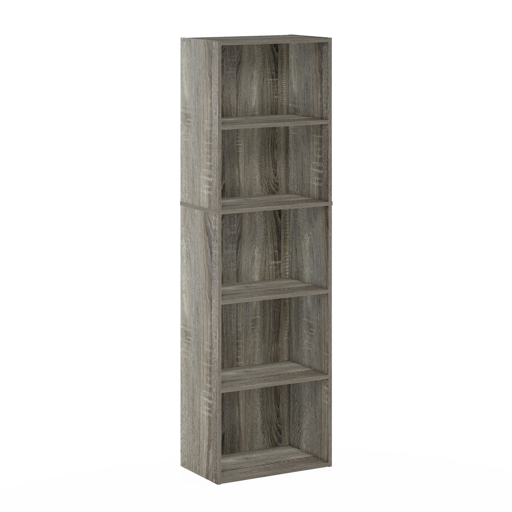 52 in. Tall French Oak Gray Wood 5-Shelf Bookcase