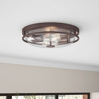 Farmhouse Rustic 2-Light Clear Glass Design Flush Mount Ceiling Lamp