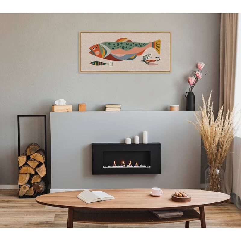 Kate and Laurel Sylvie Gone Fishing Texture Frame Canvas by Rachel Lee