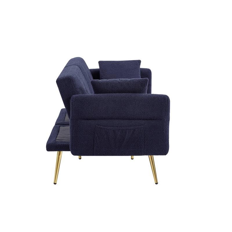 Loveseat Sofa Folding Sleeper Sofa Bed with Foldable Armrest and Adjustable Back, Lounge Couch wMetal Legs & Side Pocket