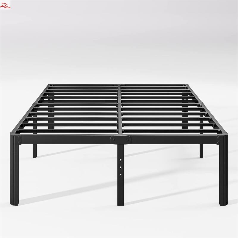 18 inch High Heavy Duty Metal Platform Bed Frame Queen Size with Round Corners - Black