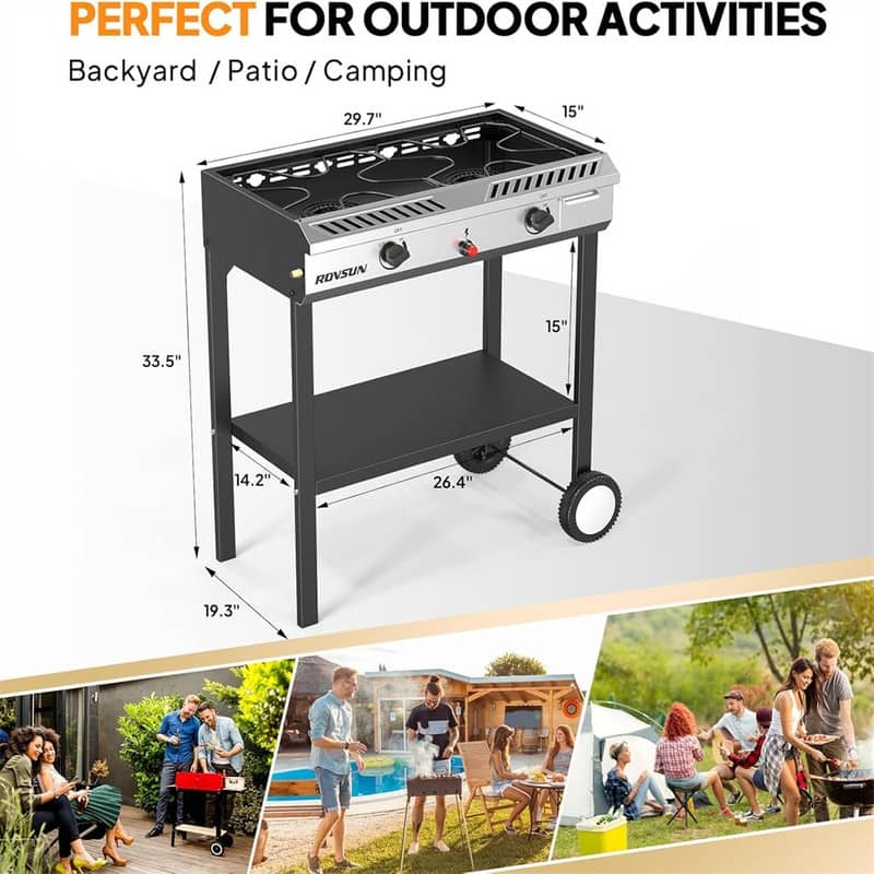 2 Burner 150,000 BTU Gas Propane Stove With Wheels