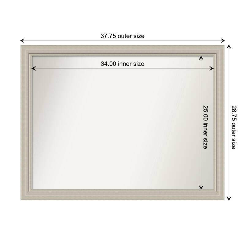 Romano Silver Narrow Framed Non-Beveled Custom Wall Mirror, Bathroom Vanity Mirror - Outer Size: 37.75 x 28.75