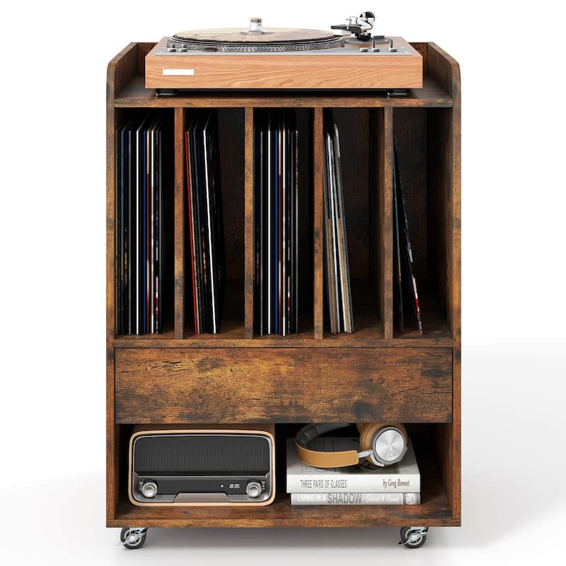 Costway Record Player Stand with Drawer & Record Holder,Lockable - See Details