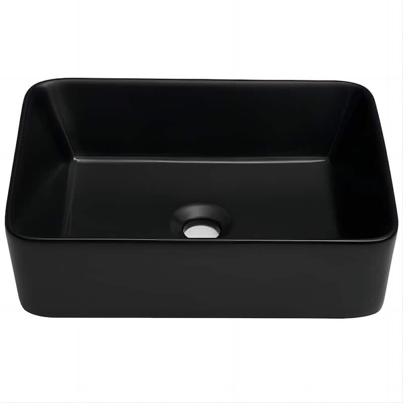Dornberg 19"x15" Black Ceramic Rectangular Vessel Bathroom Sink