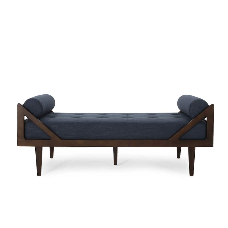 Navy Blue Modern 65" Button Tufted Chaise Lounge Chair with Bent Wood Desing and Rolled Accent Pillows