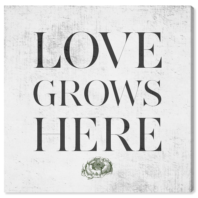 Wynwood Studio Prints Typography and Quotes Love Grows Here Concrete Gray and Gray Modern & Contemporary Wall Art Canvas Print