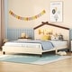 preview thumbnail 41 of 48, Wood Bed Frame w/ House-Shaped Headboard & Motion Activated Night Lights for Kids Cream - Full
