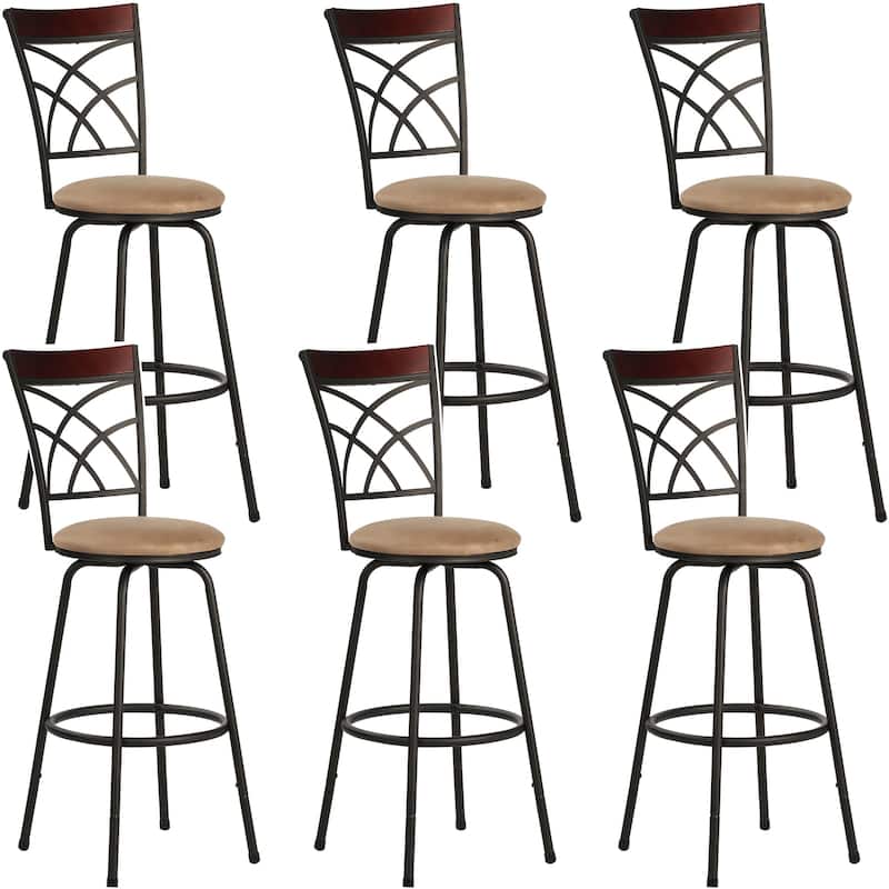 VECELO Counter Height Barstools Adjustable Bar Stools from 39.6-45.5Inch Upholstered Seat Swivel Barstool Set of 2/4/6 - Set of 6
