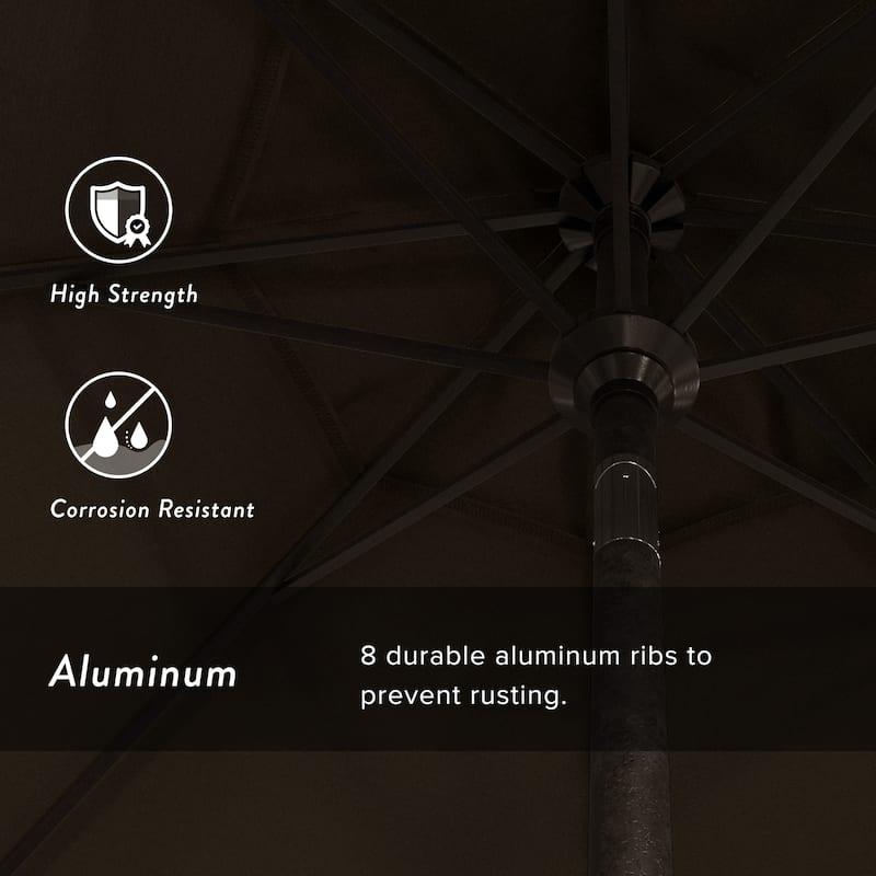 California Umbrella 7.5' Round Crank Lift Push Button Tilt Bronze Aluminum Patio Umbrella with Sunbrella Cilantro Fabric