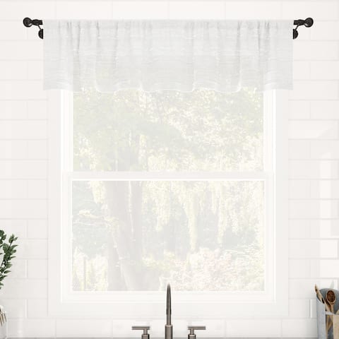 Clean Window Textured Slub Stripe Anti-Dust Linen Blend Sheer Cafe Curtain Valance