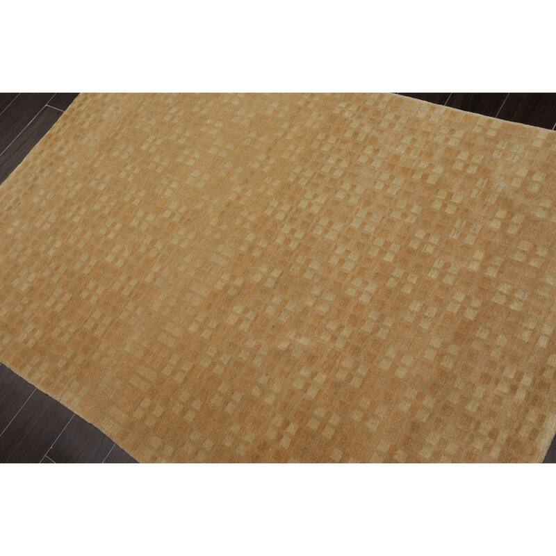 Wool & Silk Beige Tibetan Transitional Swiss Wash 4'1''x5'10'' Hand Knotted Rug - 4' 1'' x 5' 10''