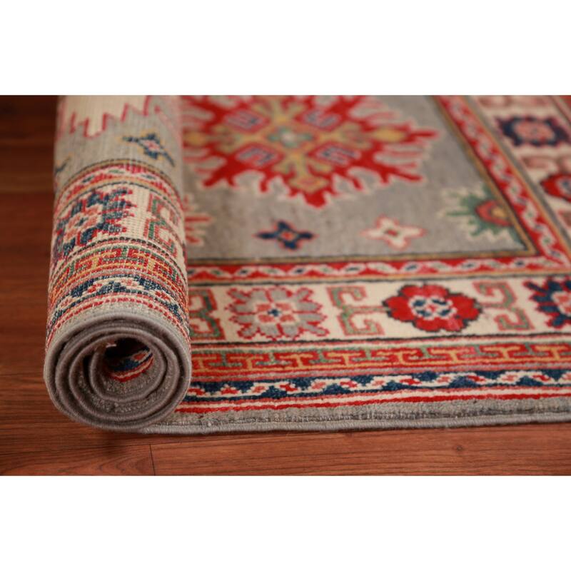 Geometric Kazak Foyer Rug Hand-Knotted Accent Wool Carpet - 2'8"x 4'0"